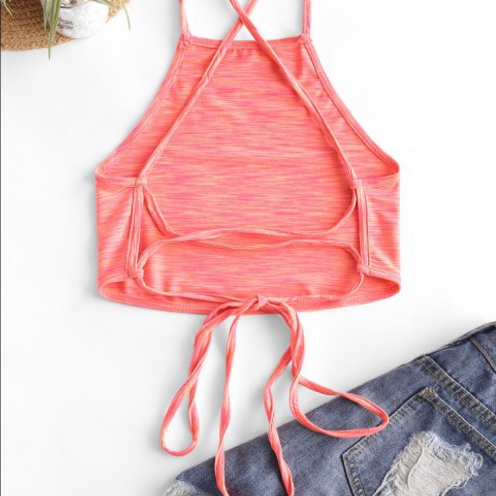 X2 Lace up criss cross heathered tie dye crop top - Picture 2 of 4